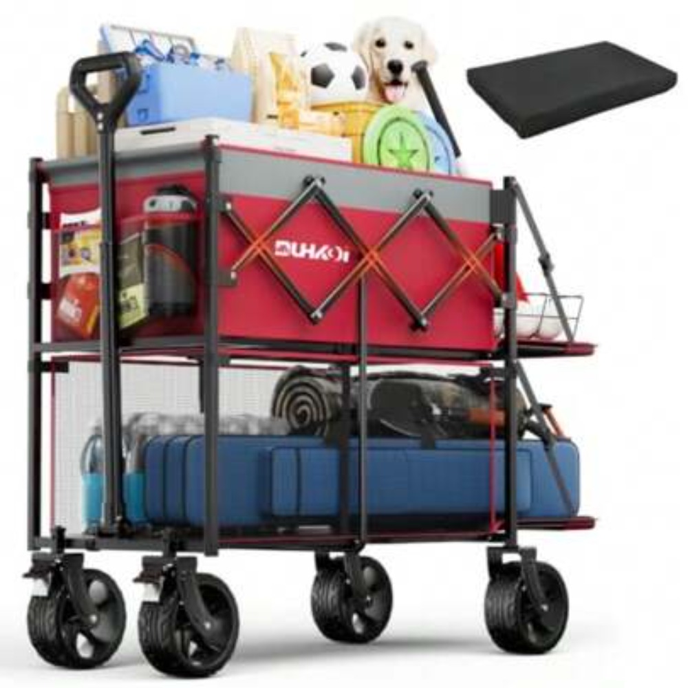 Outdoor Camping Gear - Dwupoziomowy składany wózek z kołami terenowymi