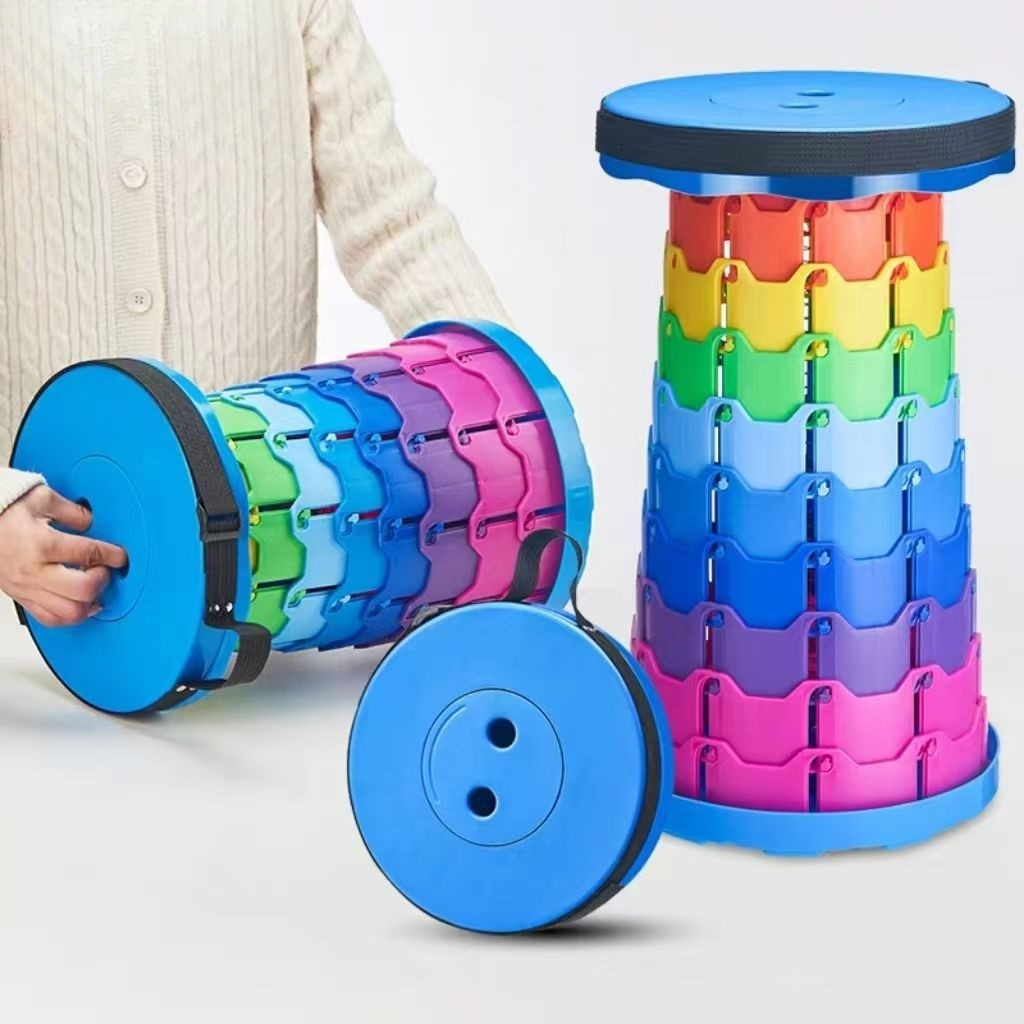 Outdoor Camping Set - Tęczowy teleskopowy stołek kempingowy, przenośny, pogrubiony,